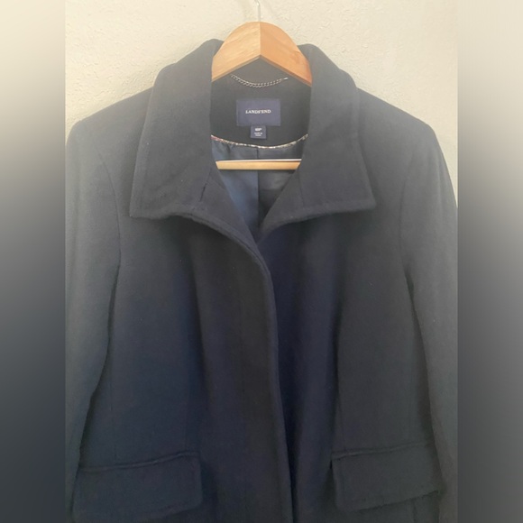 Gorgeous Lands End Navy Trench Coat Wool Blend 4 Pockets Women’s Size 10P - Picture 2 of 15